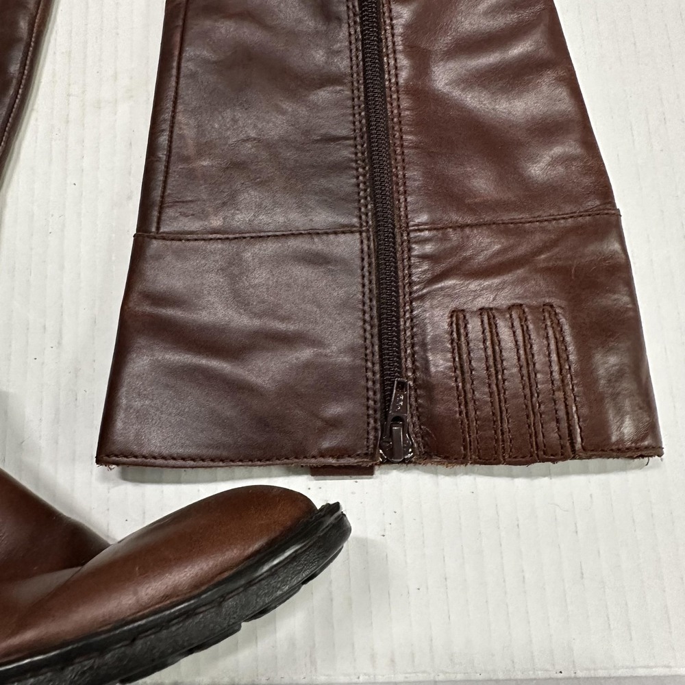 Born Riding Boots Womens 7.5 Brown Leather Knee High Zip Strap Block Heel W62417 - Picture 3 of 11